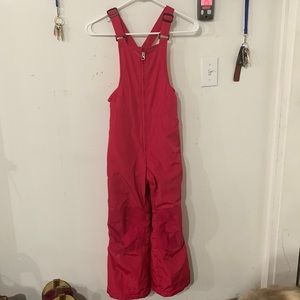 Lands End Girls Snow Bibs. Dark Pink, reinforced knees and bottom.